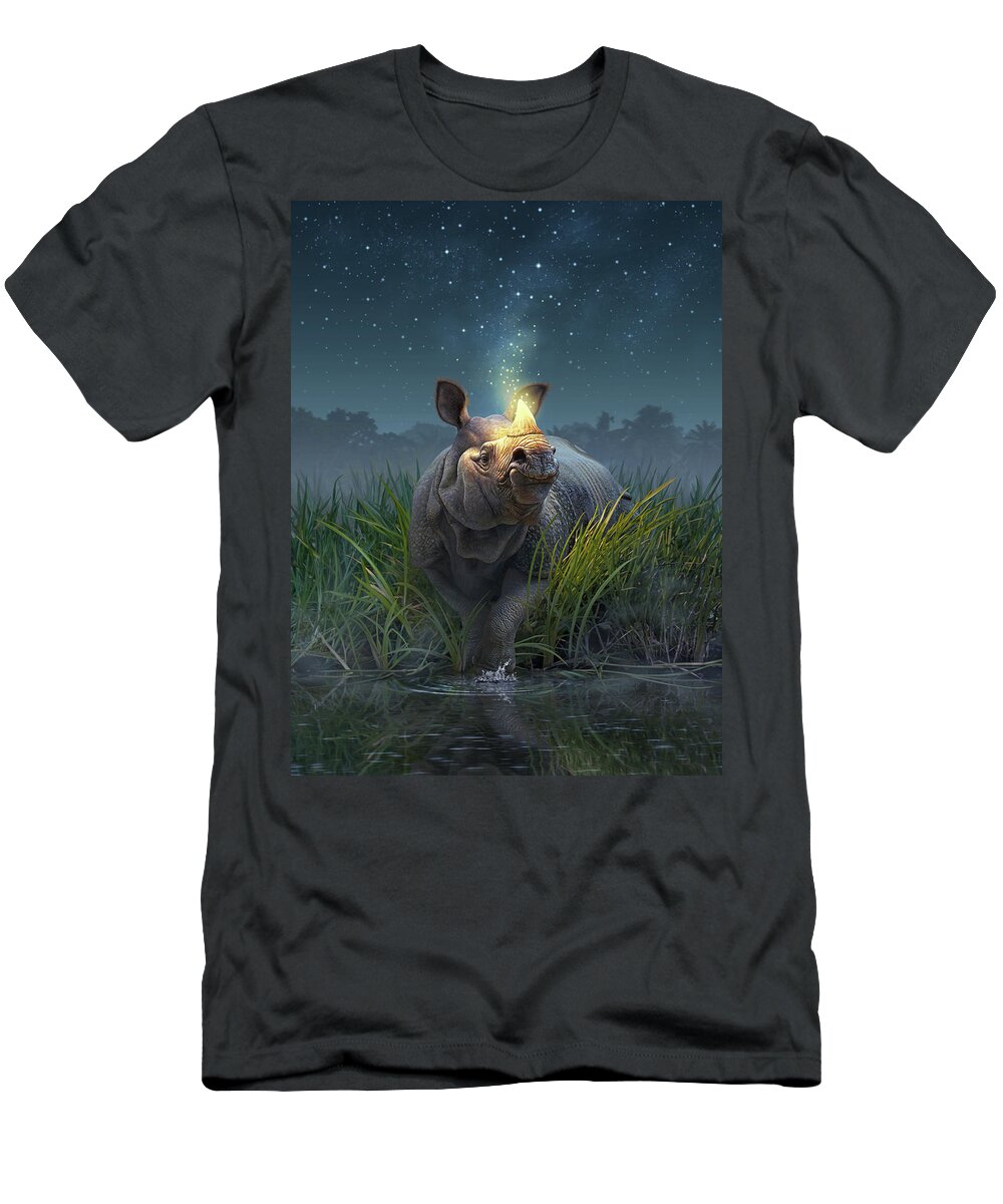 Rhino T-Shirt featuring the digital art Rhinoceros Unicornis by Jerry LoFaro