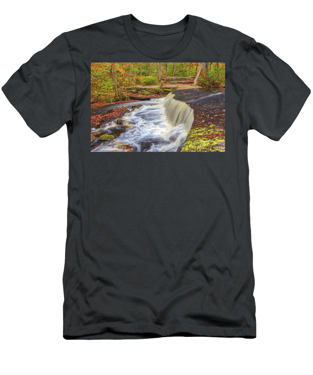 Stepstone Falls T-Shirt featuring the photograph Rhode Island Stepstone Falls and Autumn Colors by Juergen Roth
