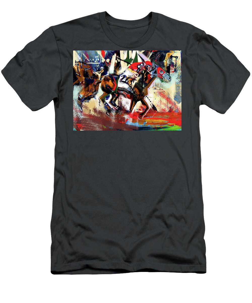 Kentucky Derby T-Shirt featuring the painting Rich Strike by John Gholson