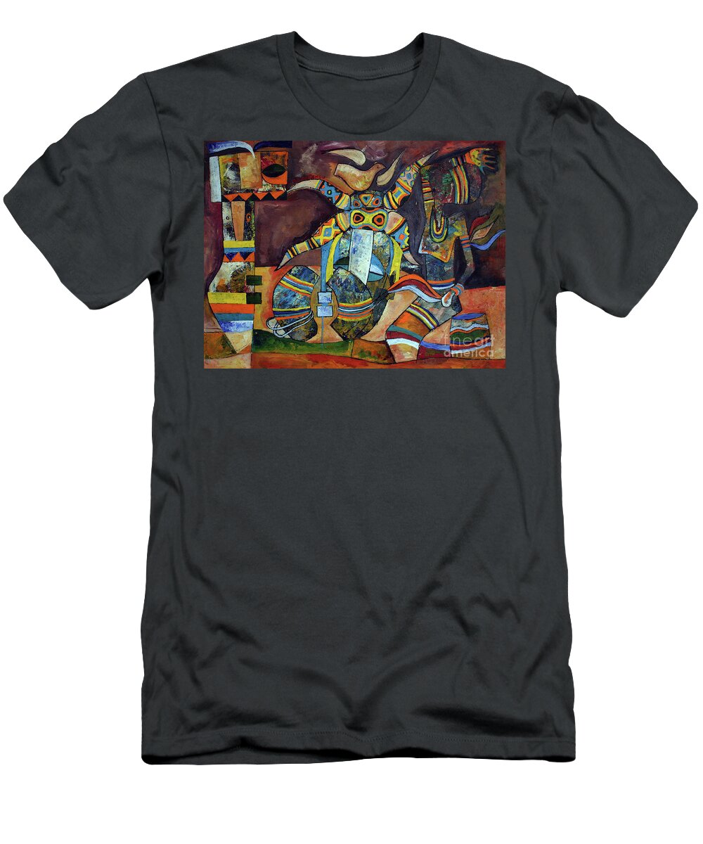 Aexi T-Shirt featuring the painting Riksha Man by Speelman Mahlangu