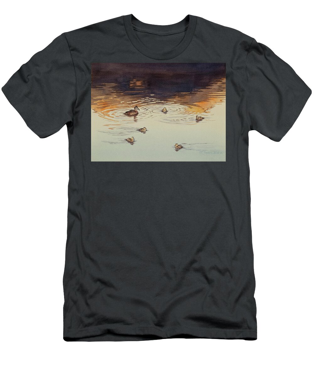 Artist T-Shirt featuring the mixed media Ring-necked Ducks by Joan Wolbier
