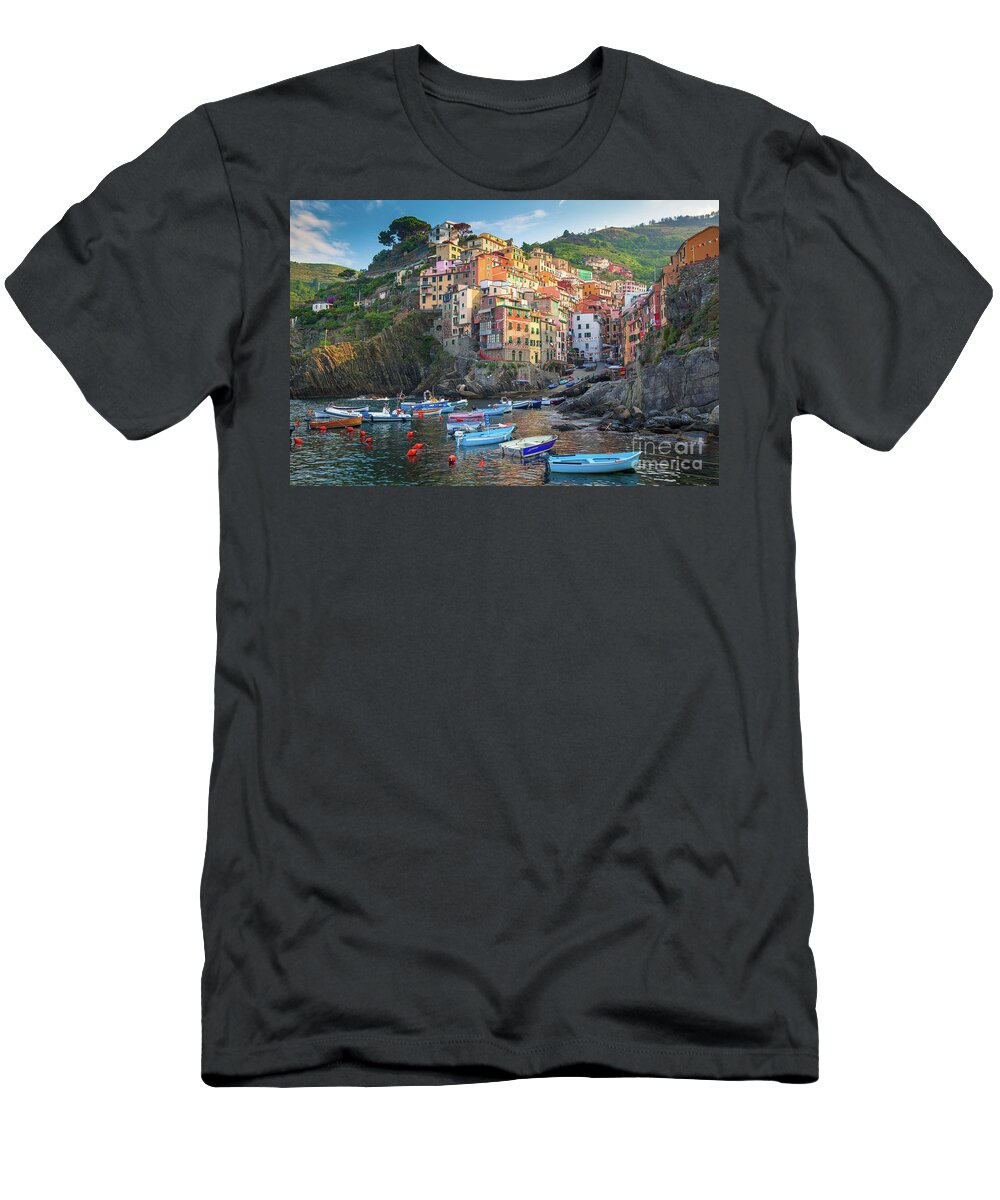 Cinque Terre T-Shirt featuring the photograph Riomaggiore Boats by Inge Johnsson
