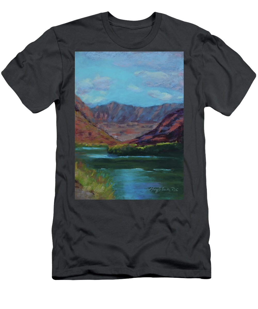 Colorado River T-Shirt featuring the painting River Bend by Mary Benke