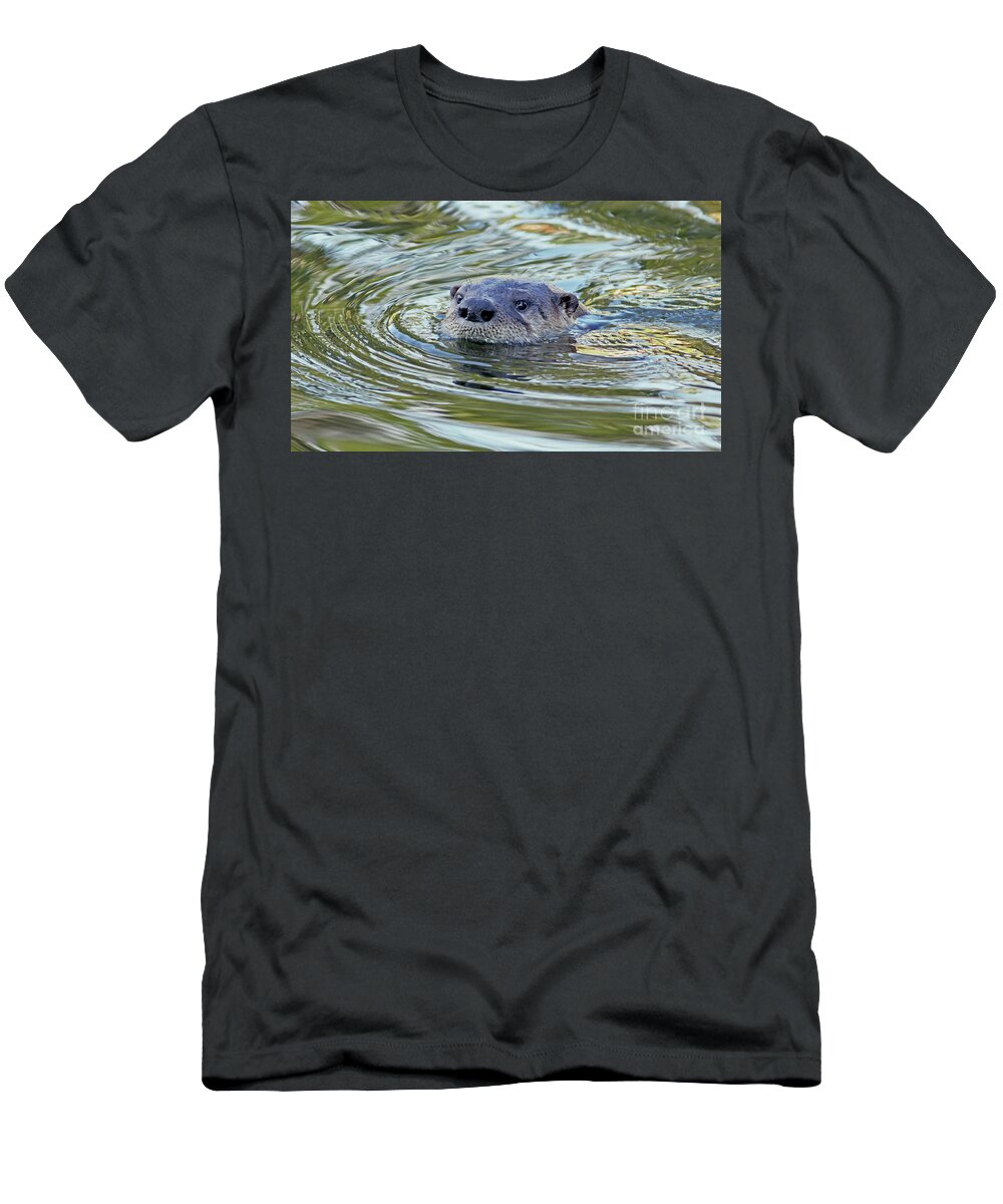 Otter T-Shirt featuring the photograph River Otter Shows Up by Larry Nieland