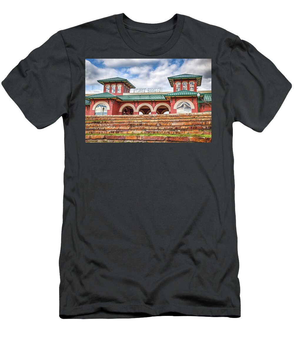 Fort Smith T-Shirt featuring the photograph Riverfront Building Over The Fort Smith Arkansas Amphitheater by Gregory Ballos