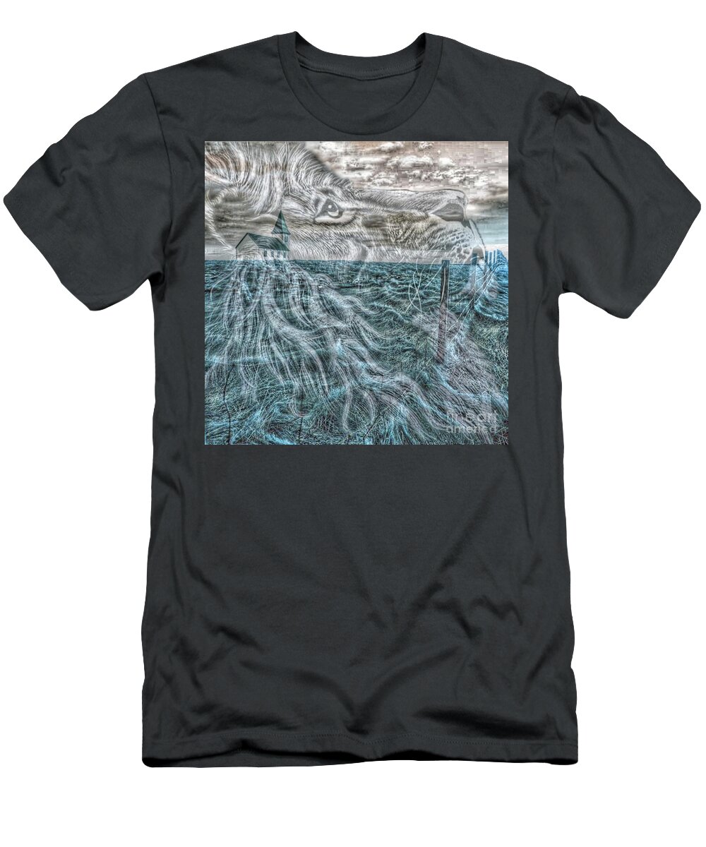 Lion T-Shirt featuring the mixed media Rivers of Healing #2 by Jessica Eli