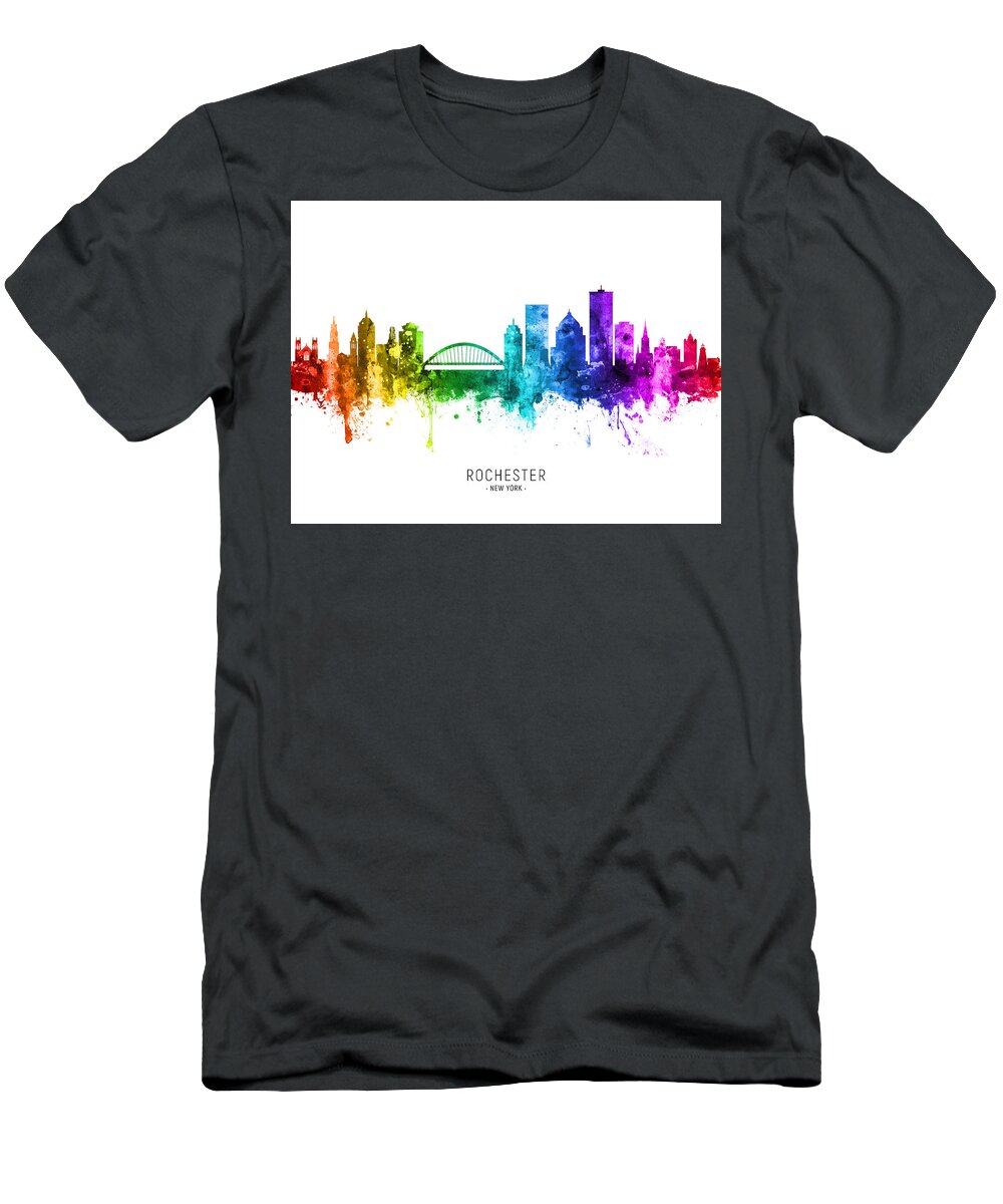 Rochester T-Shirt featuring the digital art Rochester New York Skyline #91 by Michael Tompsett