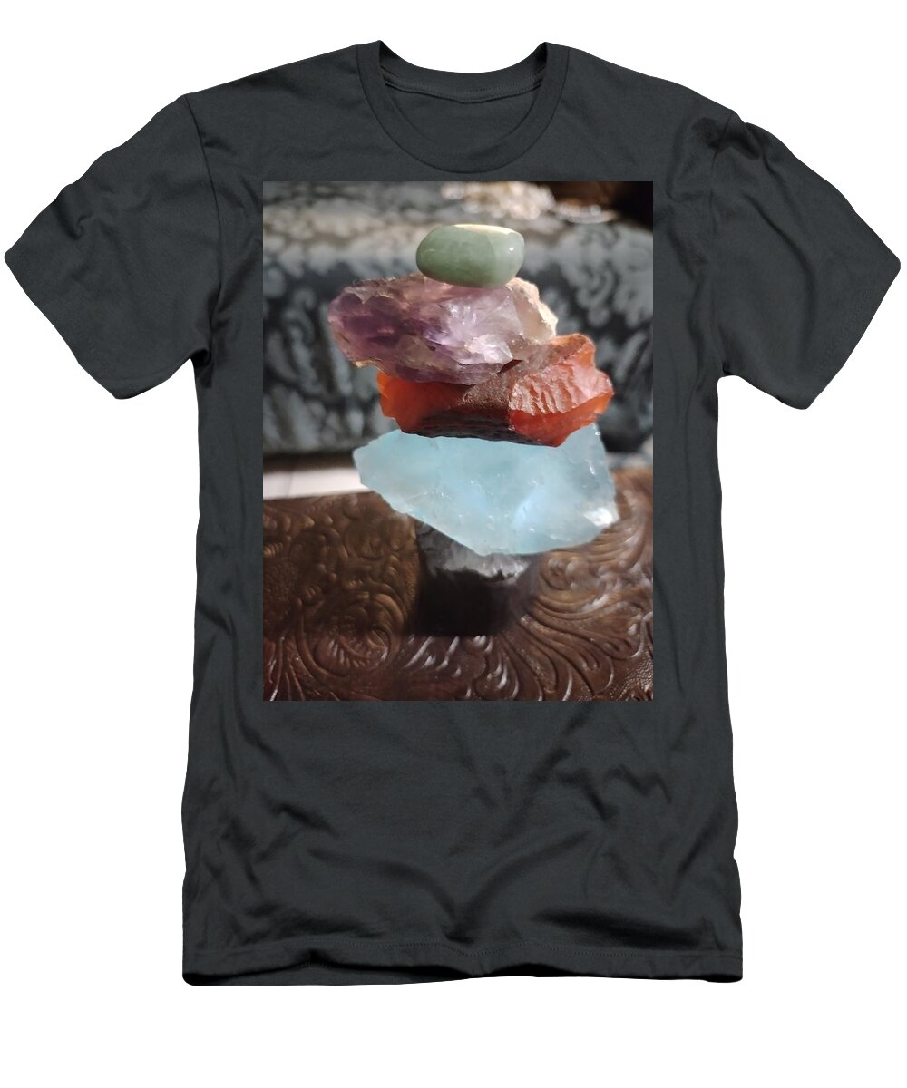 Rocks T-Shirt featuring the sculpture Rock Balance by Donna R Chacon