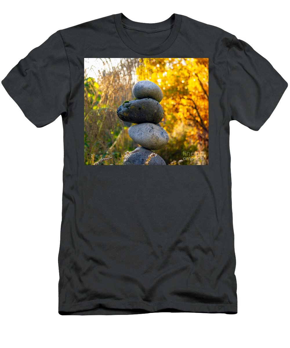 Rock Cairn T-Shirt featuring the photograph Rock Cairns in a Field by Sea Change Vibes
