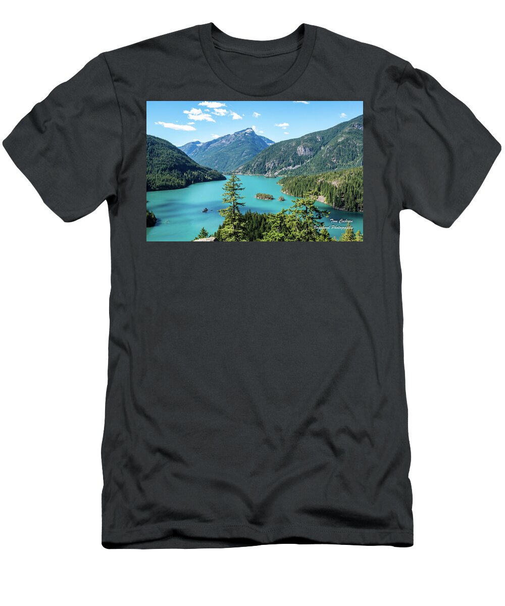 Rocky Davis Peak And Turquoise Diablo Lake T-Shirt featuring the photograph Rocky Davis Peak and Turquoise Diablo Lake by Tom Cochran