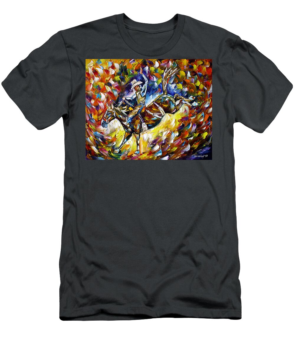 Cowboy Painting T-Shirt featuring the painting Rodeo II by Mirek Kuzniar
