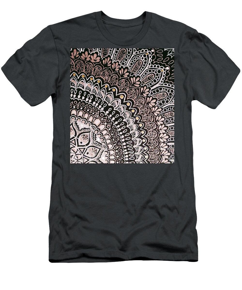 Mandala T-Shirt featuring the drawing Rose Gold Mandala by Erica Mathers