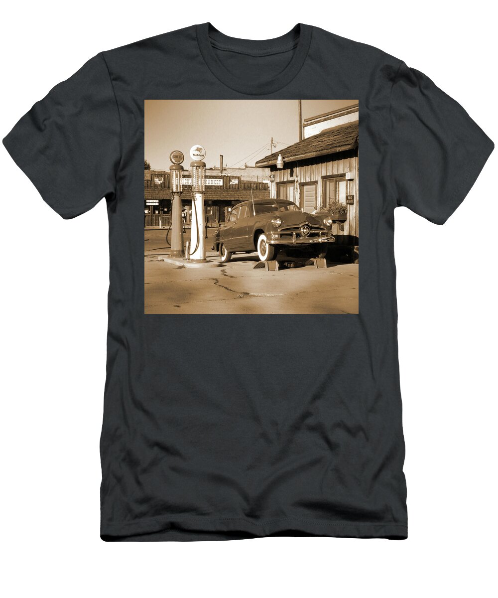 Route 66 T-Shirt featuring the photograph Route 66 - Old Service Station by Mike McGlothlen