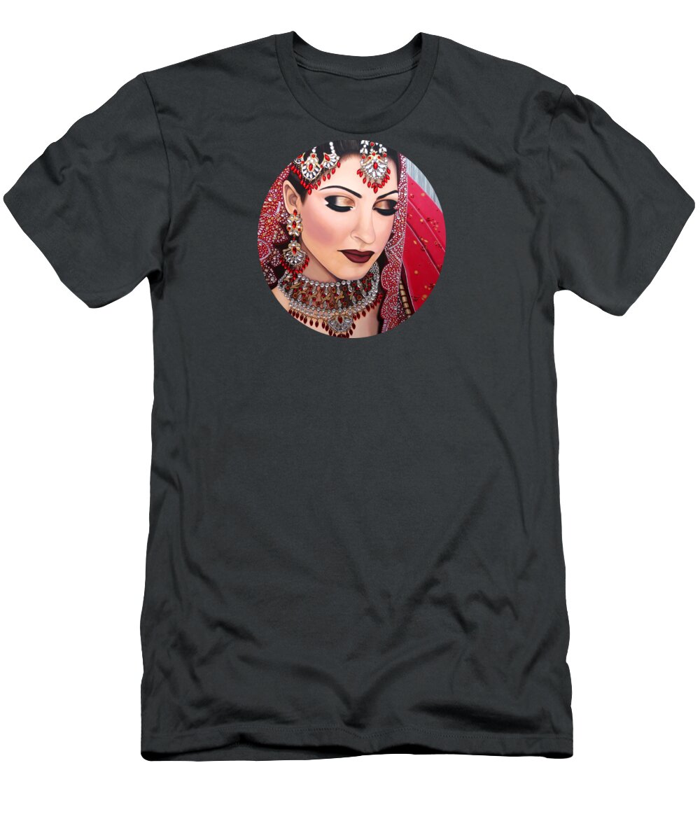 Art T-Shirt featuring the painting Ruby Indian Bride by Malinda Prud'homme