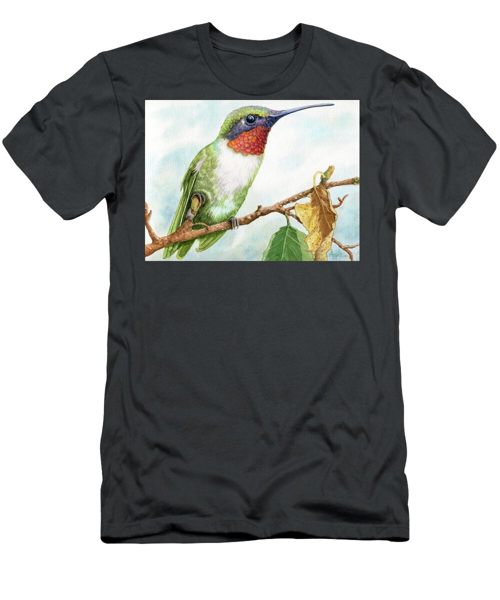  T-Shirt featuring the painting ruby-throated Humming Bird by Linda Apple