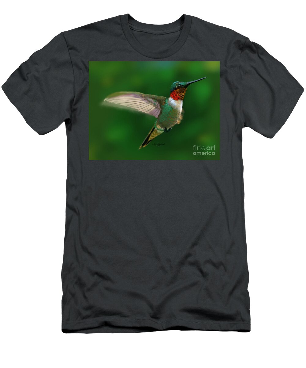 Gary T-Shirt featuring the digital art Ruby Throated Hummingbird by Gary F Richards