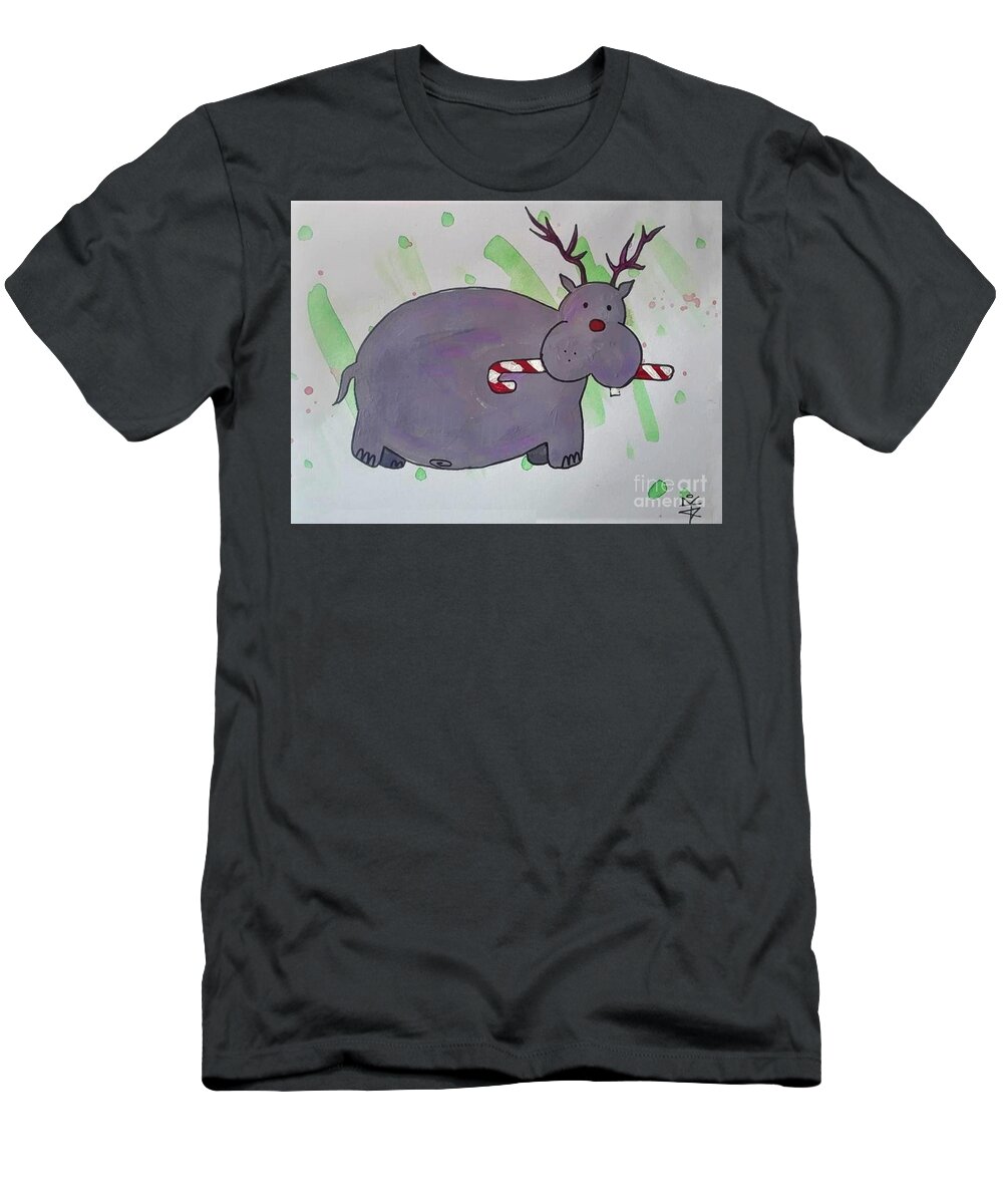 Hippopotamus T-Shirt featuring the painting Rudolph Hippopotamus by April Reilly