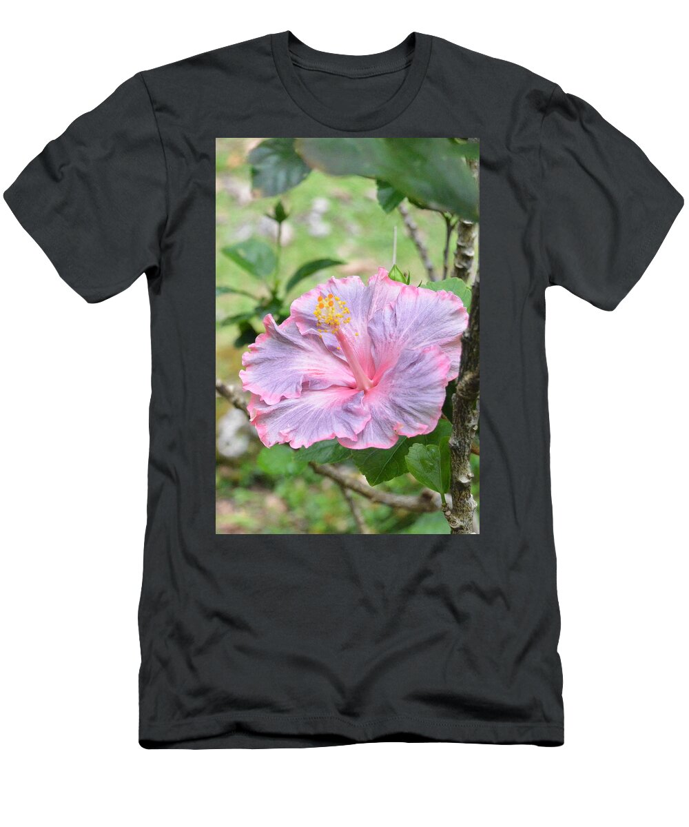Flower T-Shirt featuring the photograph Ruffled Purple Pink Hibiscus by Amy Fose