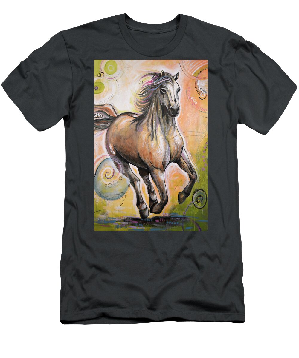 Horse T-Shirt featuring the painting Run Free by Amy Giacomelli