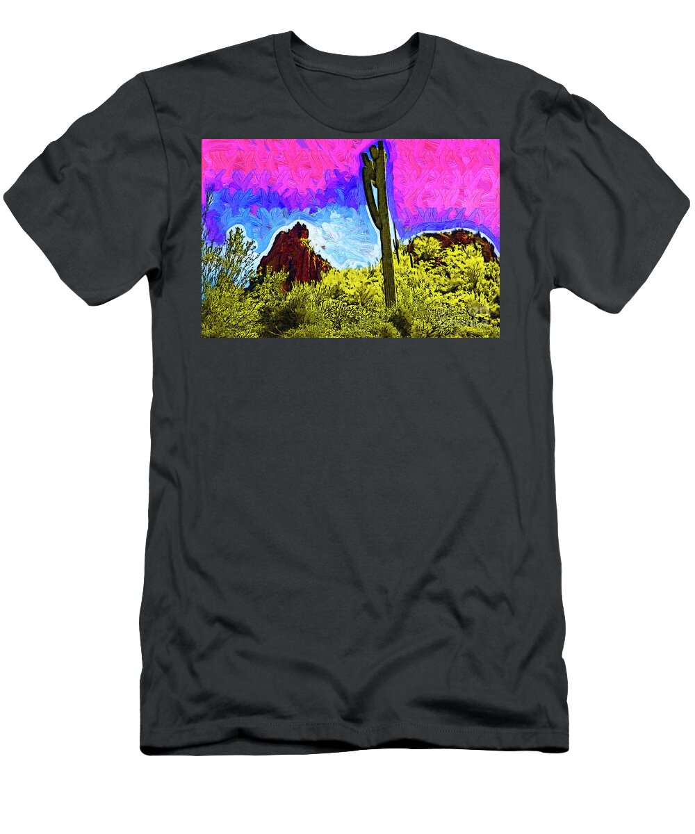 Desert T-Shirt featuring the digital art Saguaro In The Desert by Kirt Tisdale