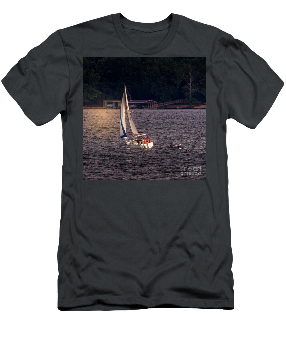 Salil Boat. Moonlight T-Shirt featuring the photograph Sailboating in the Moonlight by David Wagenblatt