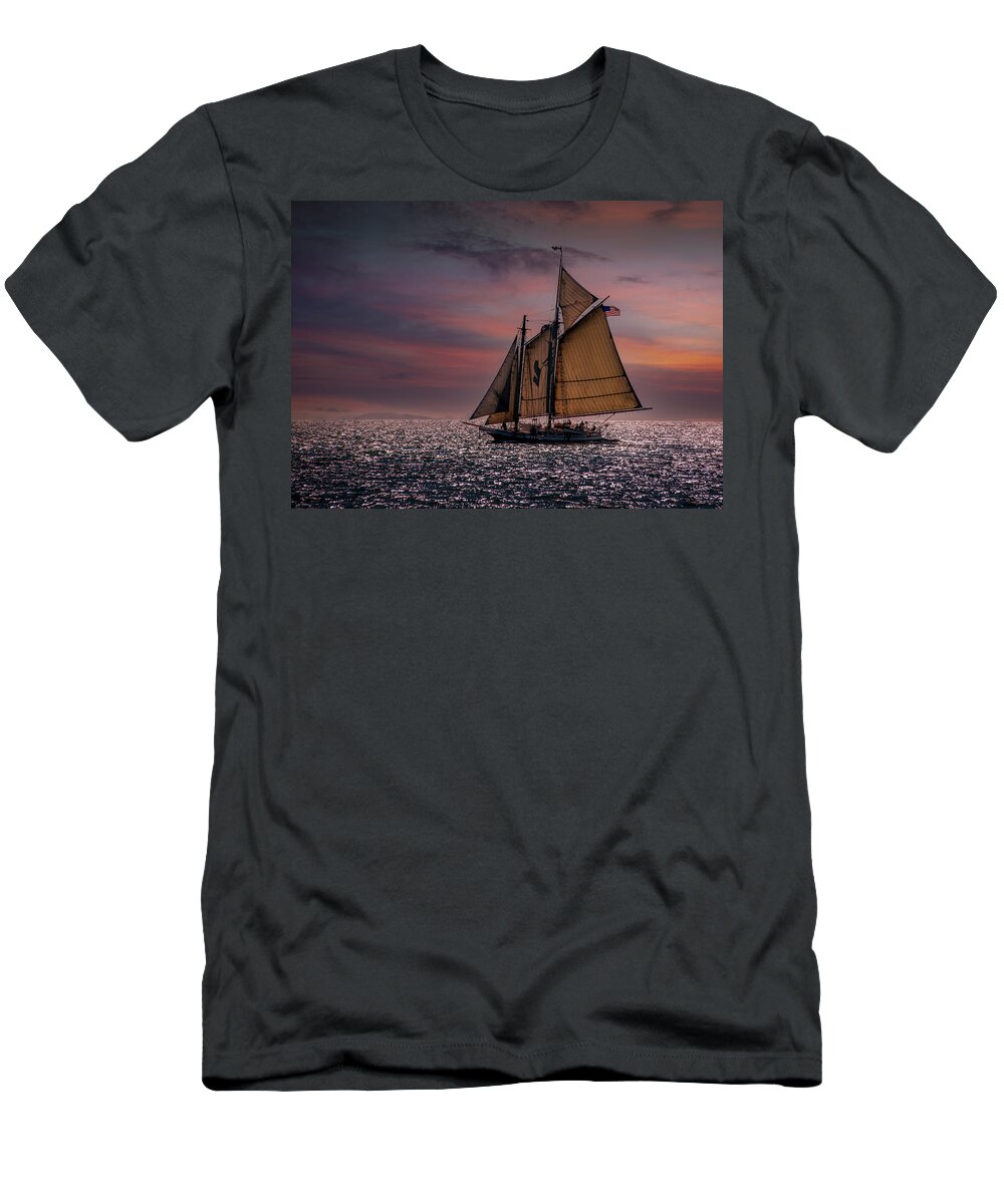 Windjammers T-Shirt featuring the photograph Sailing at Sunset by Fred LeBlanc