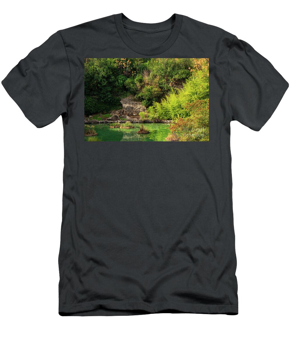 San Antonio T-Shirt featuring the photograph San Antonio Japanese Garden Landscape and Pond Two by Bob Phillips