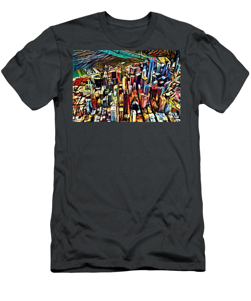 Wingsdomain T-Shirt featuring the mixed media San Francisco Skyline In Brutalist Contemporary Abstract 20220624 by Wingsdomain Art and Photography