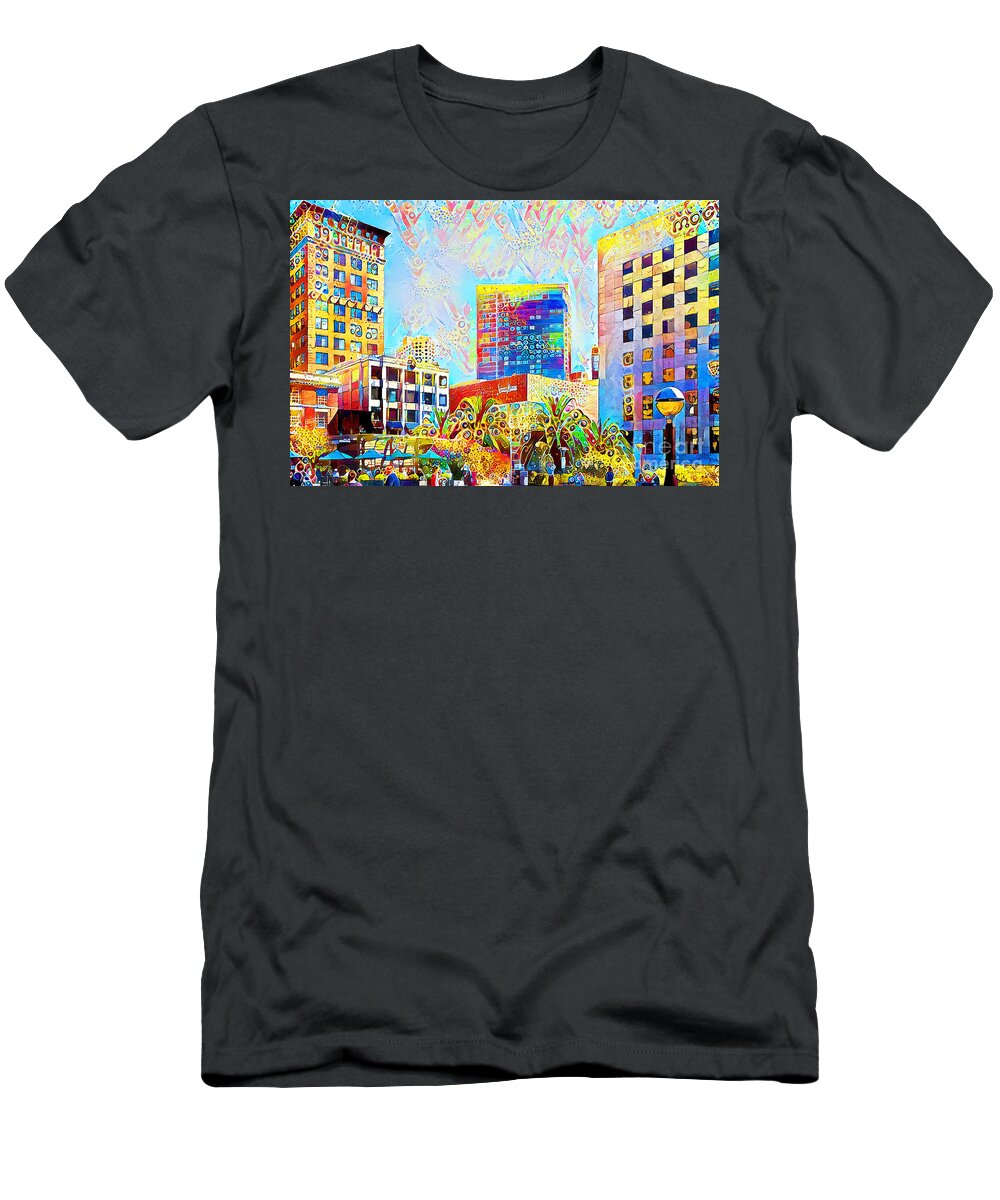 Wingsdomain T-Shirt featuring the photograph San Francisco Union Square in Contemporary Vibrant Happy Color Motif 20200427 by Wingsdomain Art and Photography
