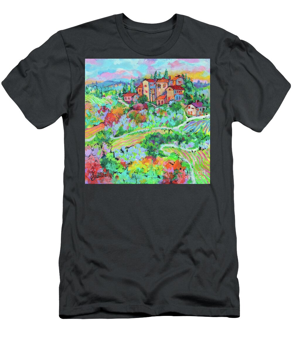  T-Shirt featuring the painting San Gimignano, Tuscany by Jyotika Shroff