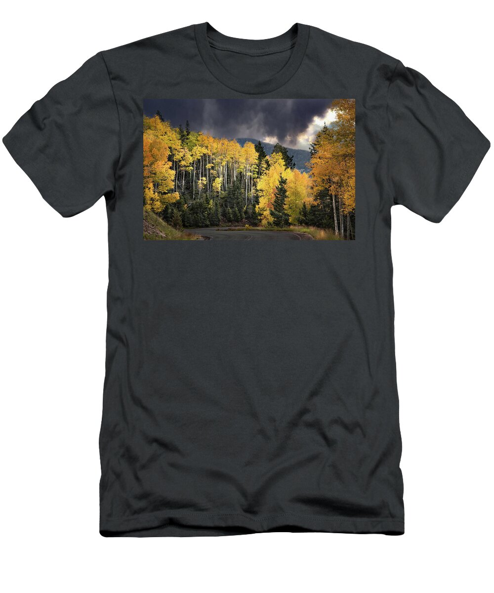 Golden Aspens T-Shirt featuring the photograph Santa Fe Gold Autumn by Rebecca Herranen