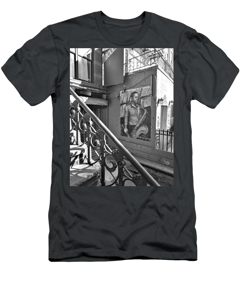Saxophone T-Shirt featuring the photograph Saxart Bw by Rob Hans