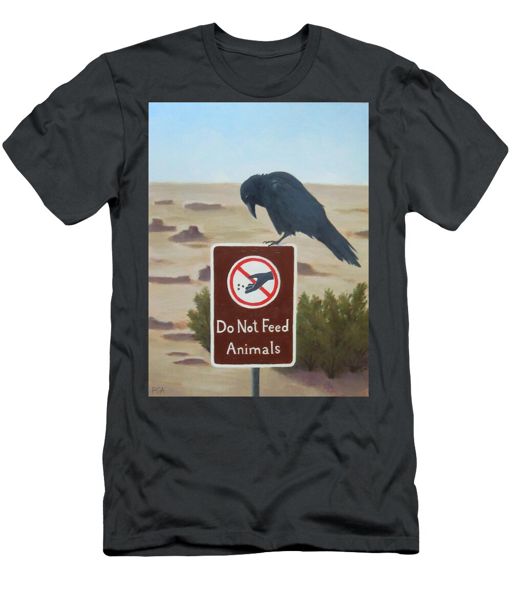 Raven T-Shirt featuring the painting Say What? by Phyllis Andrews