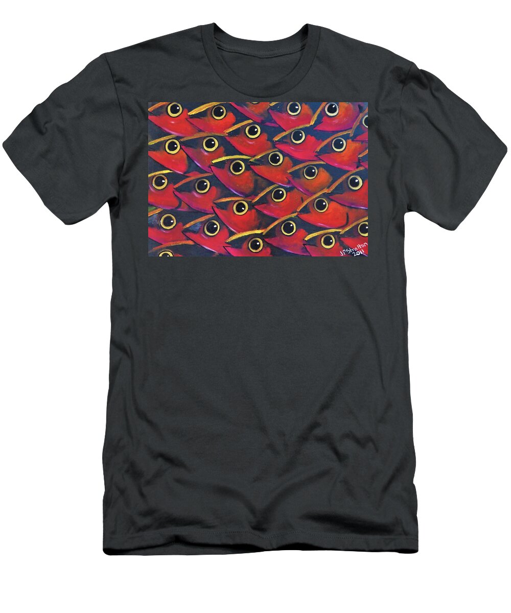 School Of Fish T-Shirt featuring the painting School of Eyes by Joan Stratton