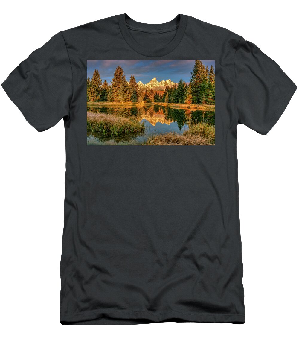 Schwabacher T-Shirt featuring the photograph Schwambacher Landing October Sunrise - Variant 2 by Kenneth Everett