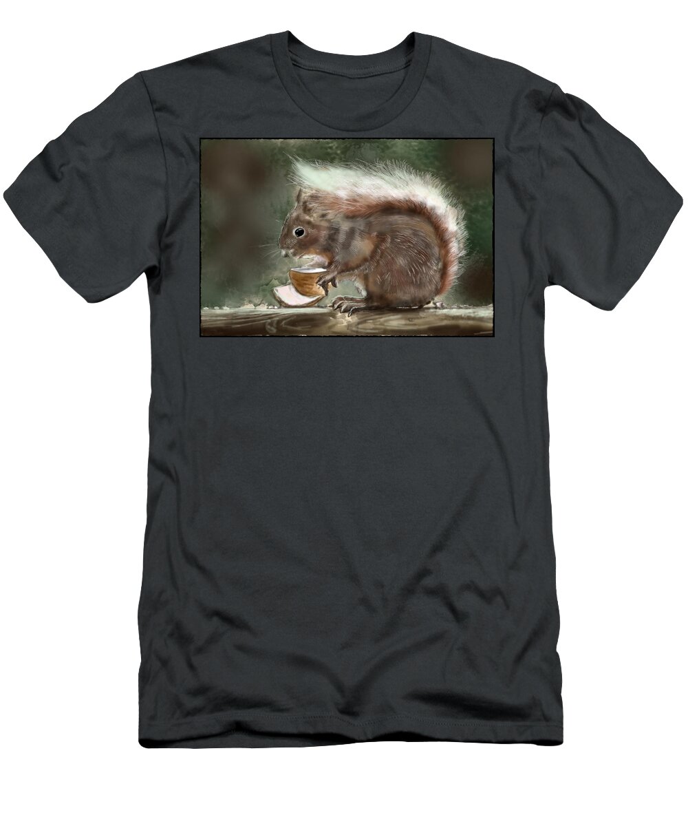 #scottishwildlife #animalportrait #rebelle #watercolor T-Shirt featuring the digital art Sciurus Vulgaris- Scottish Red Squirrel by Rob Hartman