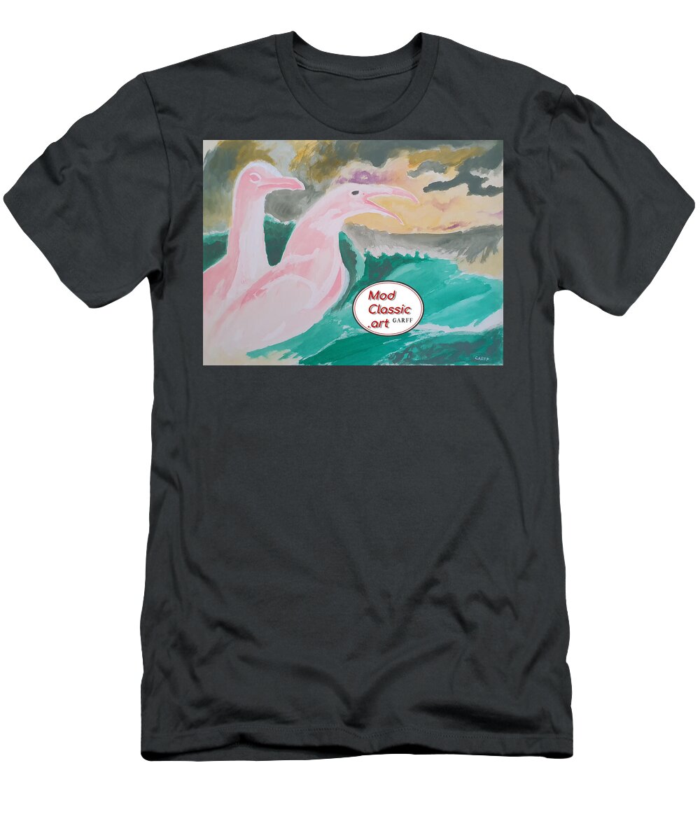 Seagulls T-Shirt featuring the painting Sea Gulls with Waves ModClassic Art by Enrico Garff