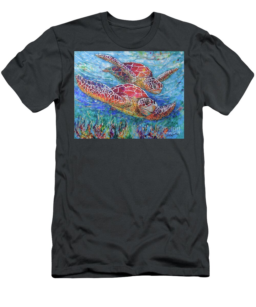  T-Shirt featuring the painting Sea Turtle Buddies III by Jyotika Shroff
