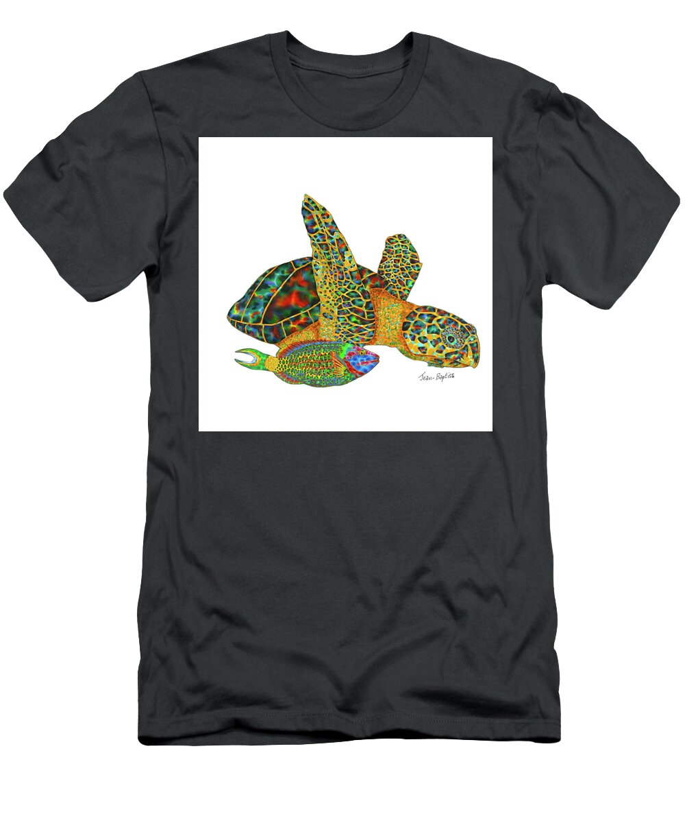  T-Shirt featuring the painting Sea Turtle white background by Daniel Jean-Baptiste