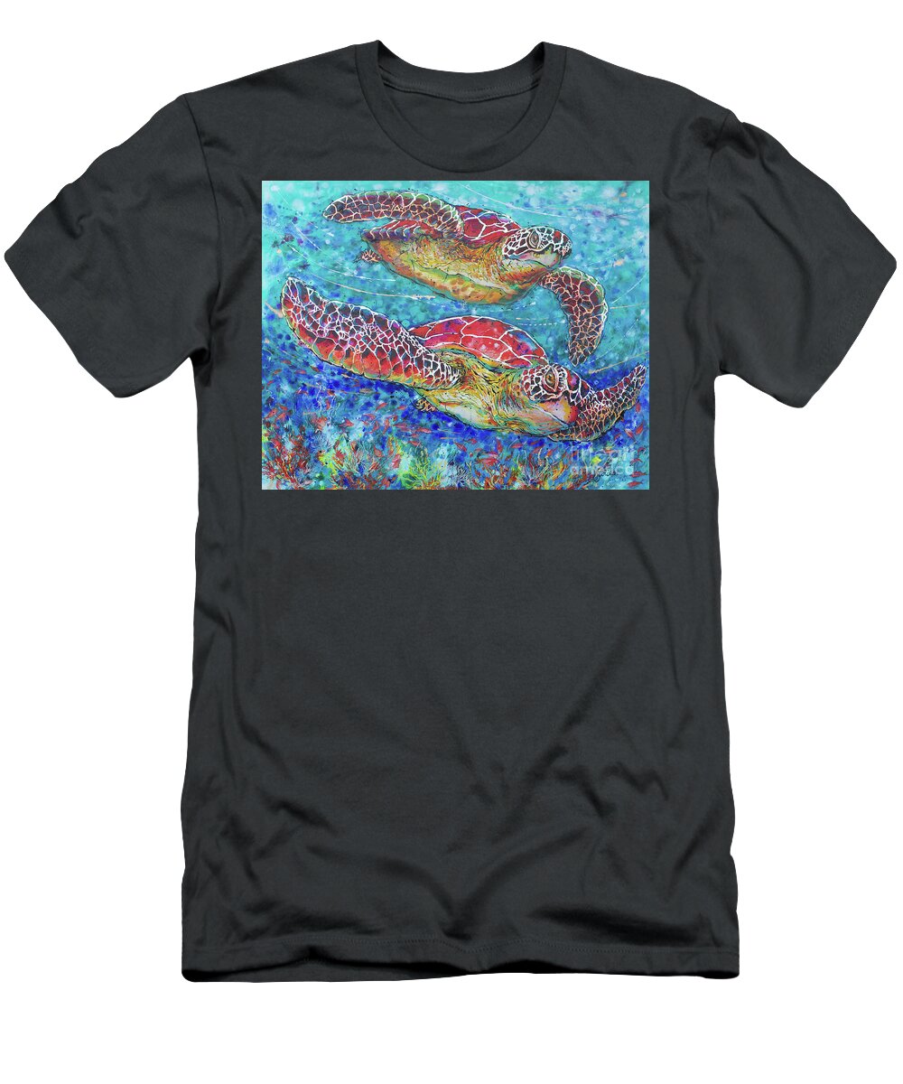  T-Shirt featuring the painting Sea Turtles on Coral Reef II by Jyotika Shroff