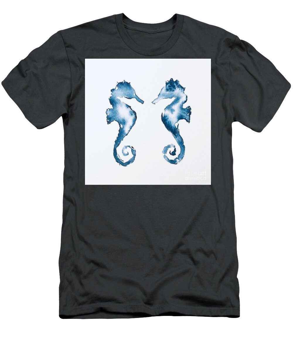 Seahorse T-Shirt featuring the painting Seahorses in Love by Liana Yarckin