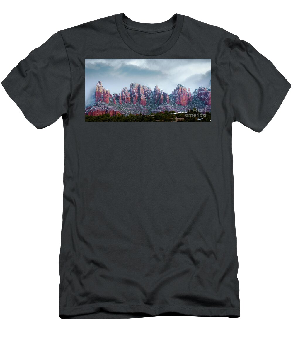 Sedona T-Shirt featuring the photograph Sedona Snow 1708P by Kenneth Johnson