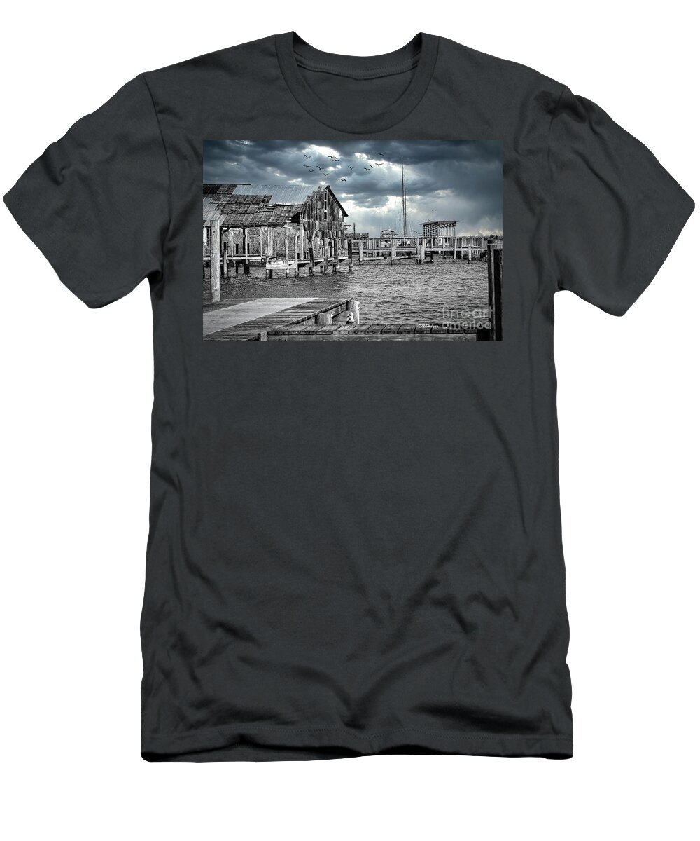 Maritime T-Shirt featuring the photograph Seen Better Days Black-White by DB Hayes