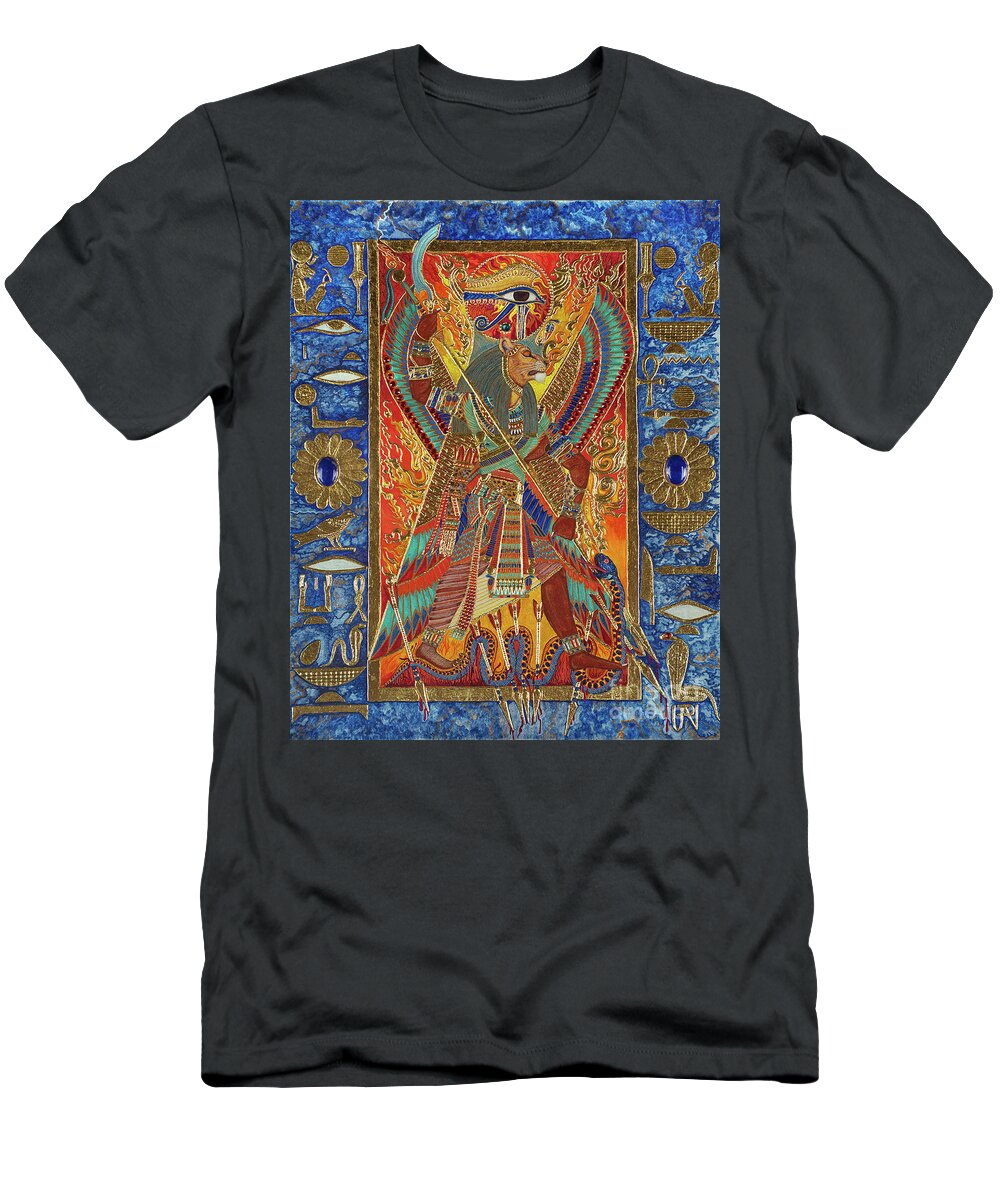 Sekhmet T-Shirt featuring the mixed media Sekhmet the Eye of Ra by Ptahmassu Nofra-Uaa