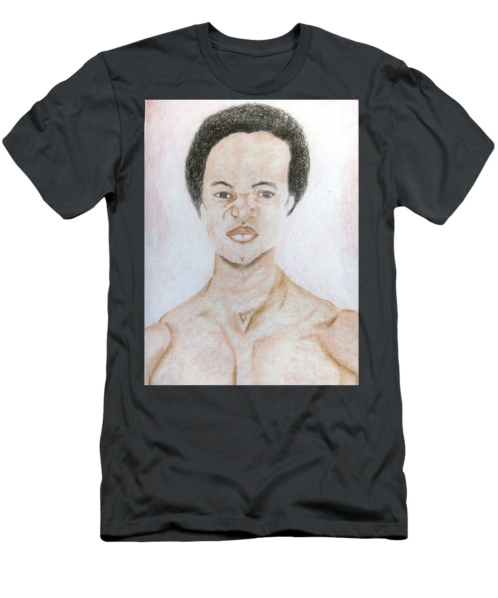 Black Art T-Shirt featuring the drawing Self Portrait by Donald C-Note Hooker