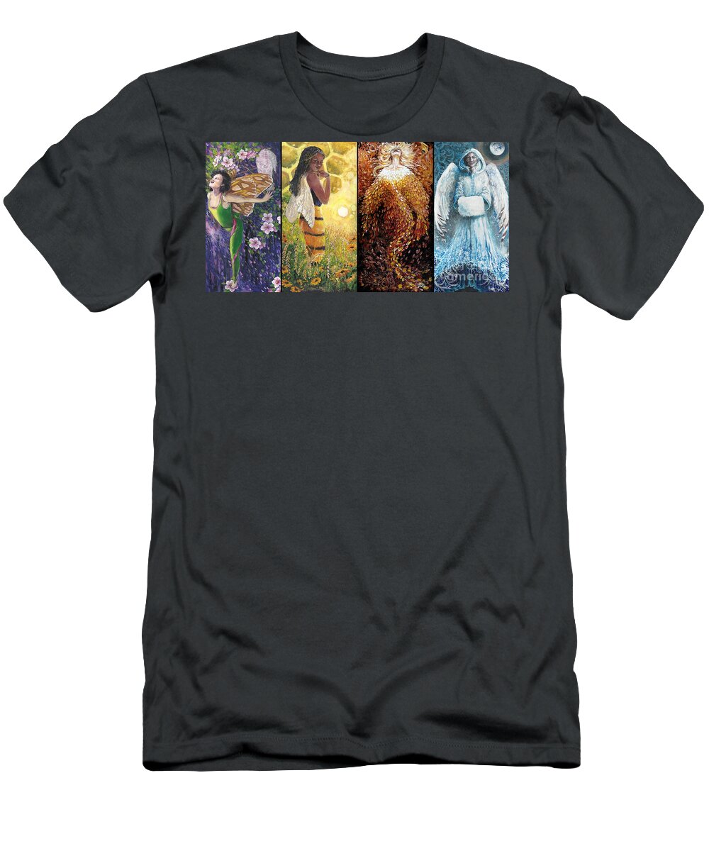 Sentinel T-Shirt featuring the painting Sentinels of the Seasons by Merana Cadorette