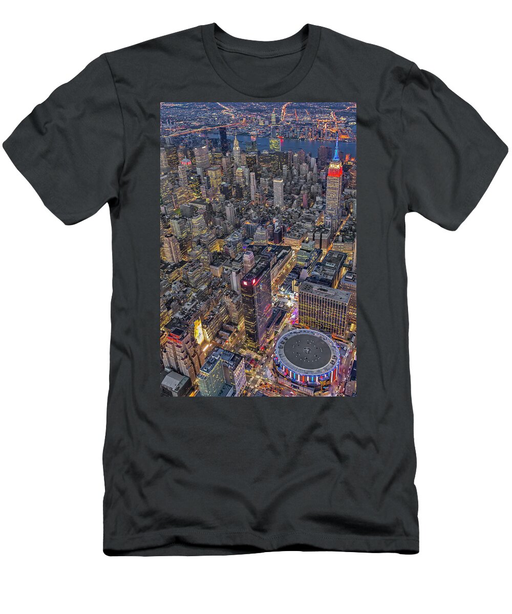 Aerial View T-Shirt featuring the photograph September 11 Aerial NYC Tribute by Susan Candelario