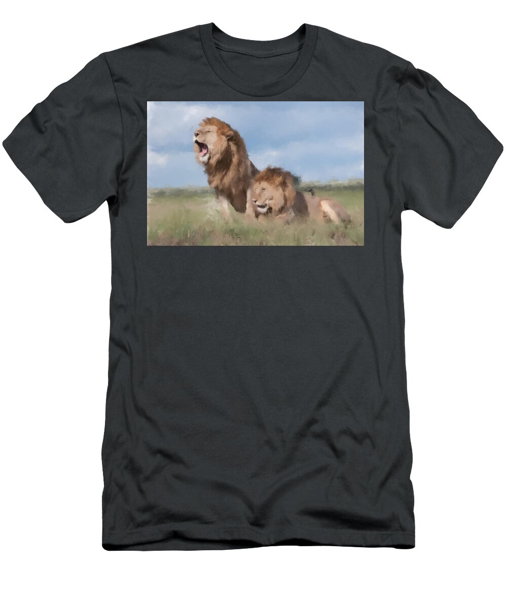 Lions T-Shirt featuring the painting Serengeti Watch by Gary Arnold