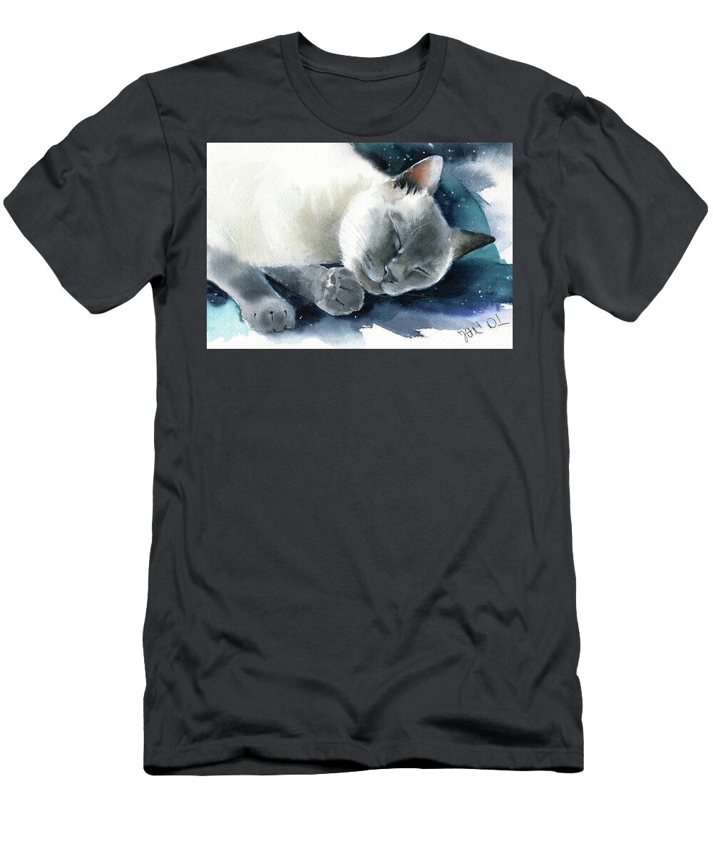 Siamese T-Shirt featuring the painting Shasta Blue Point Siamese Cat Painting by Dora Hathazi Mendes