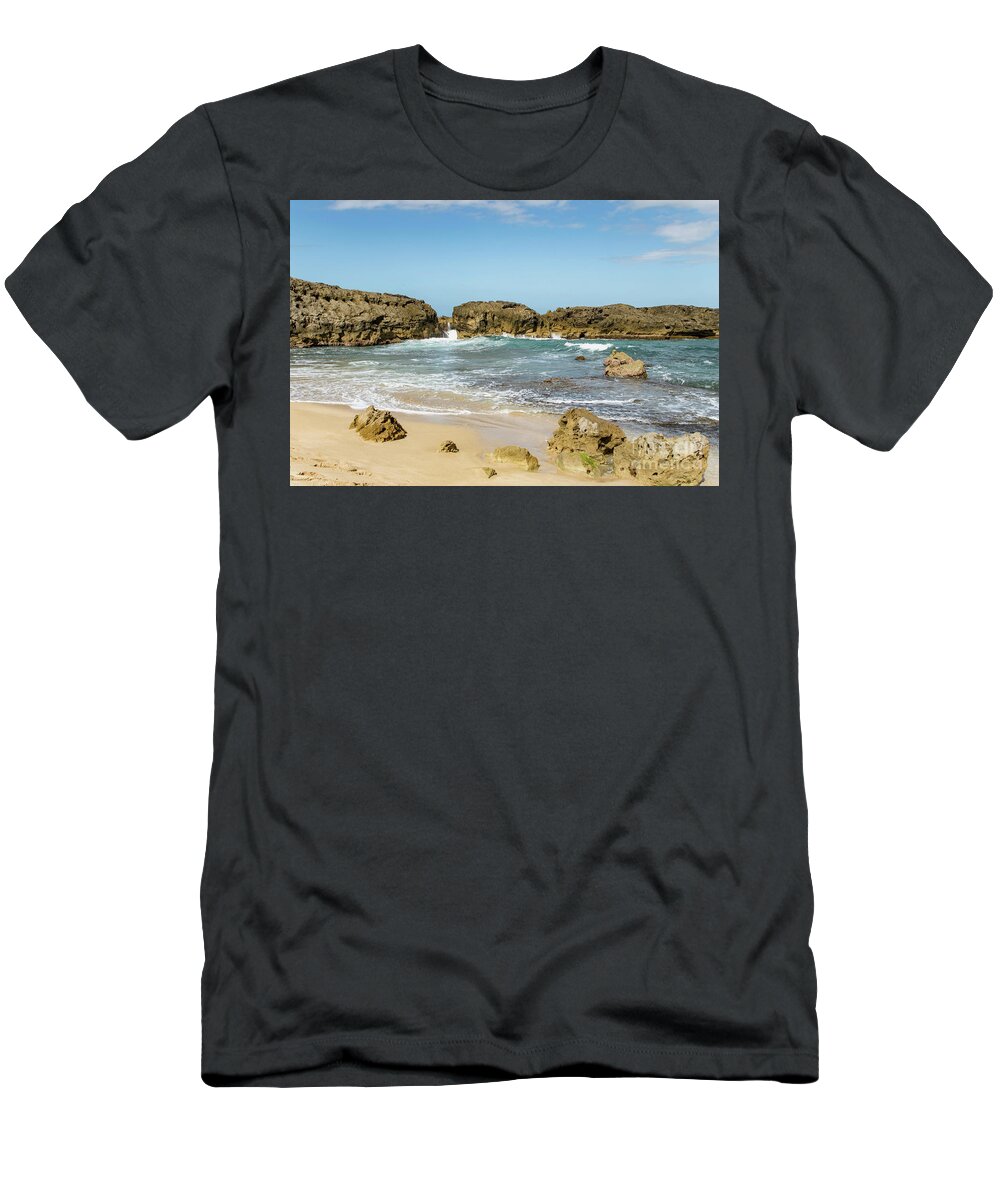 Sheltered T-Shirt featuring the photograph Sheltered Cove on the Coast, Mar Chiquita Beach, Manati, Puerto Rico by Beachtown Views